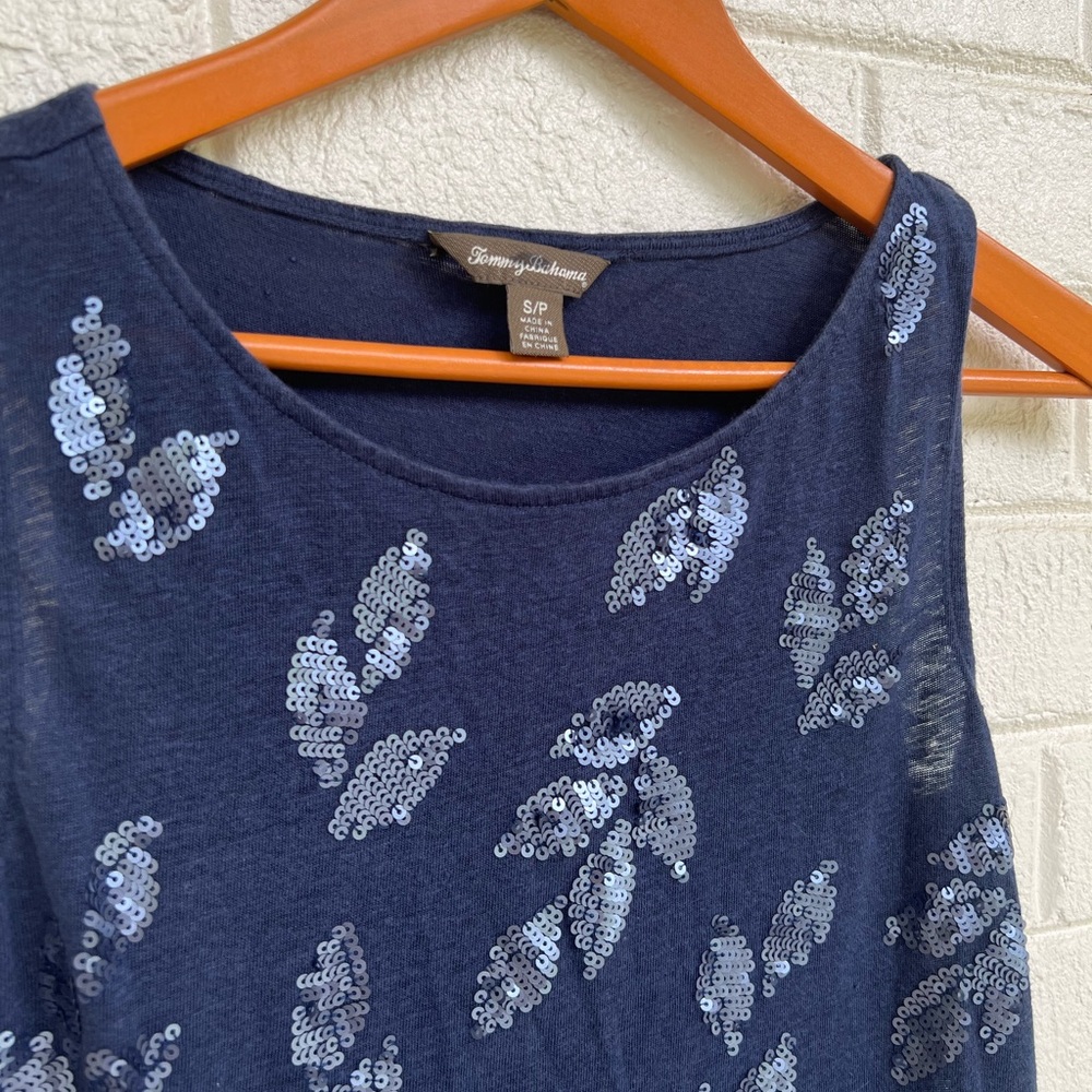 Tommy Bahama Navy Linen Sequin Tank